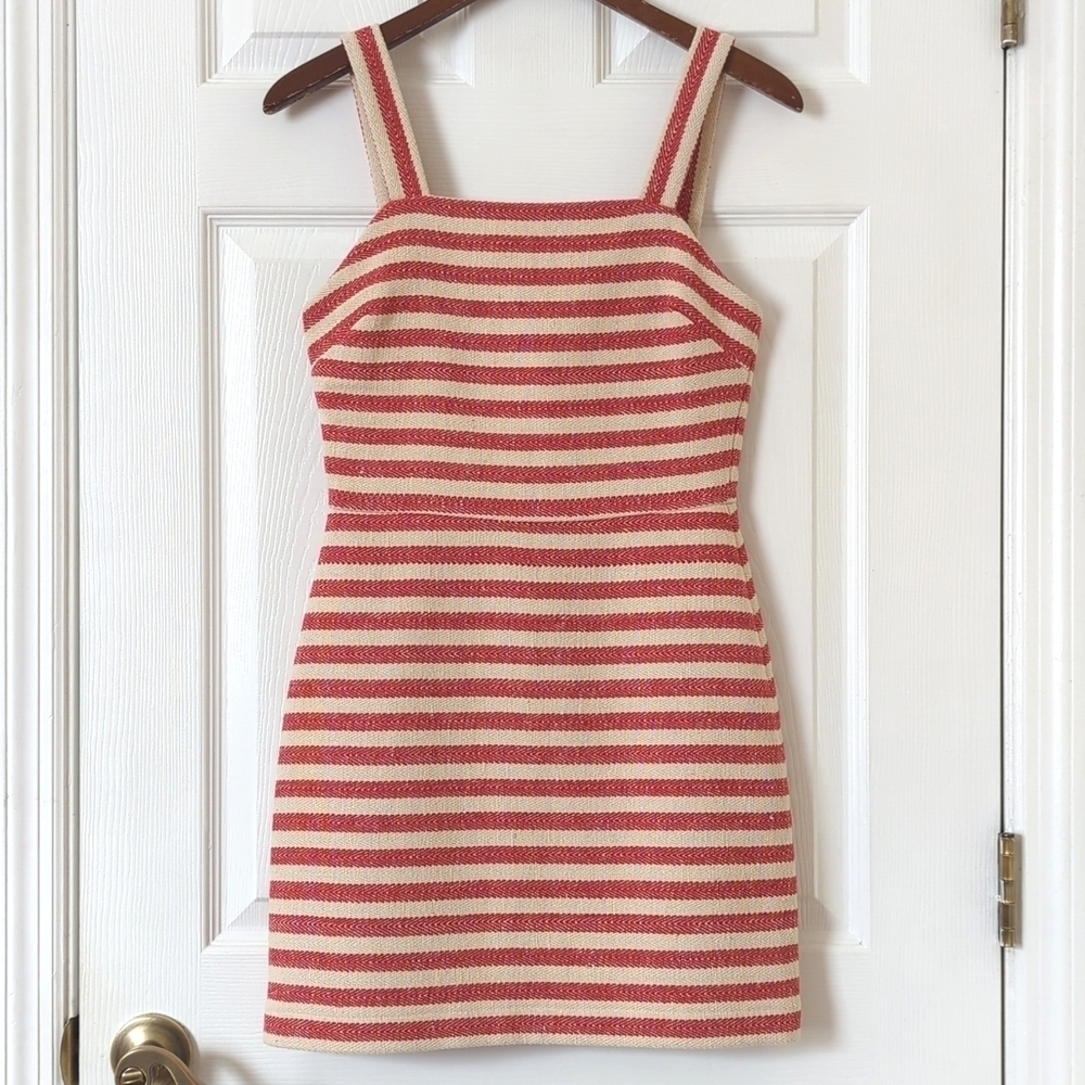 Design Lab Lord & Taylor Striped Woven Sleeveless Mini Sheath Dress Red Cream XS